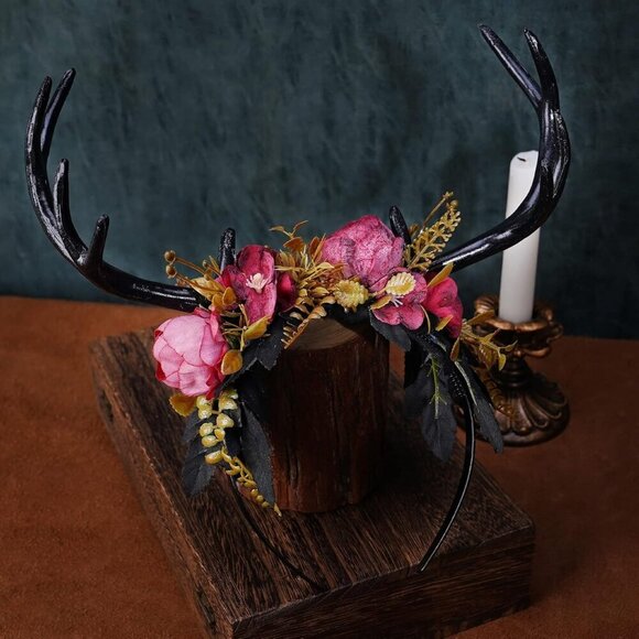 Dark Antler Flower Headband Fairy Floral Hairpiece for Cosplay Weddings main image 8